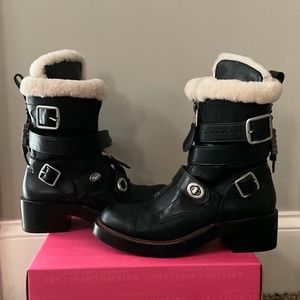 Coach Moto Black Leather & Fur Boot Size 7.5